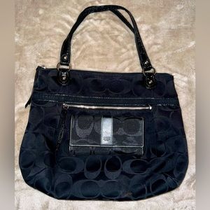 Coach Poppy Metallic Sateen Glam Tote + Vintage leather canvas trifold wallet